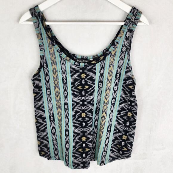 Billabong Tank Top Women S Case Closed Southwestern Print Modal Green Black - Picture 1 of 10